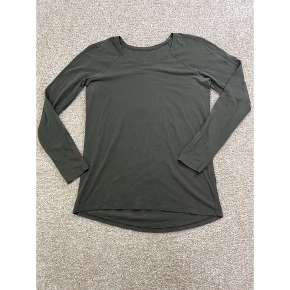 Lululemon Training Shirt Womens 12 olive green Striped‎ Performance Athletic Gym